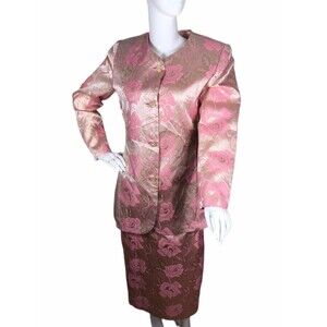 Stella Louise KB Sz 10 Fabulous VTG Pink Gold Jeweled Women's Jacket Skirt Set
